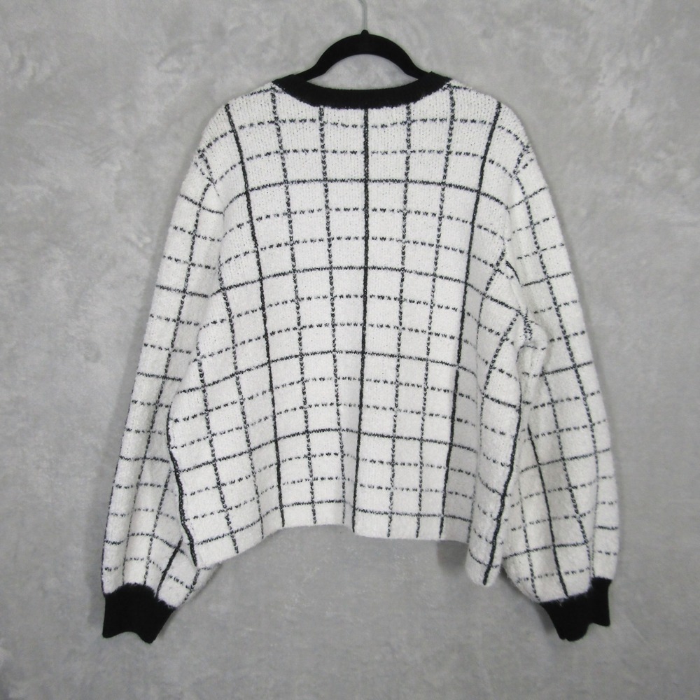 Marled Size XL Boucle Cardigan Jacket Black White Grid Gold Button Fuzzy Soft - Picture 7 of 11